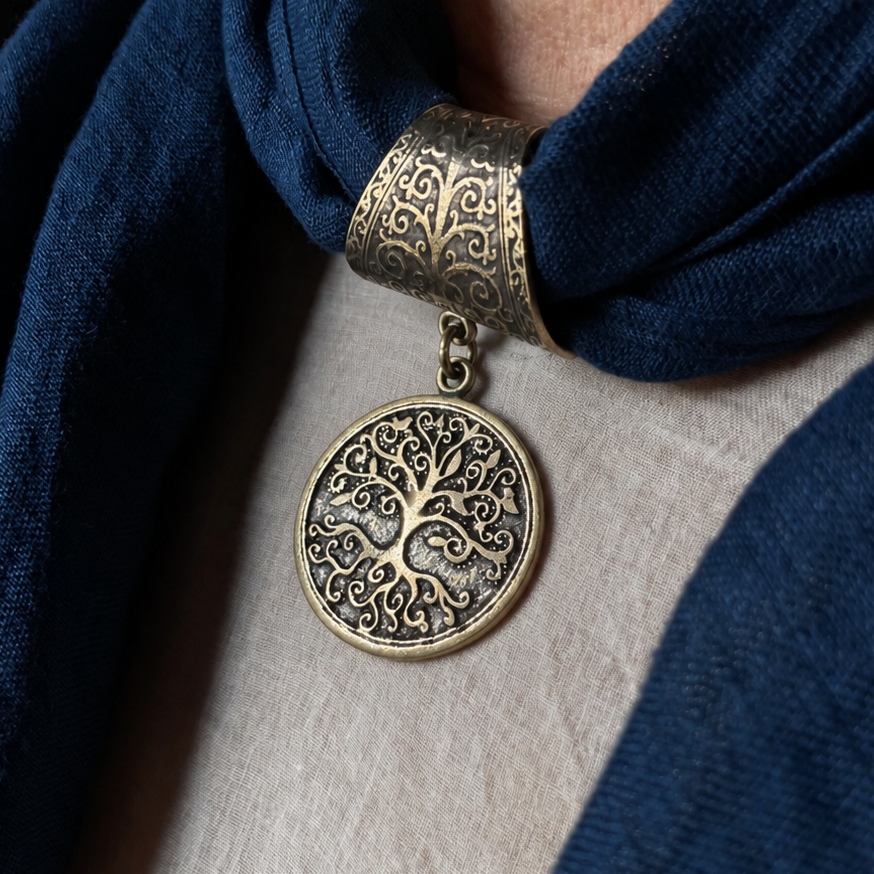100% Natural Linen Scarf Ring "Tree of Life."