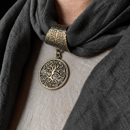 100% Natural Linen Scarf Ring "Tree of Life."