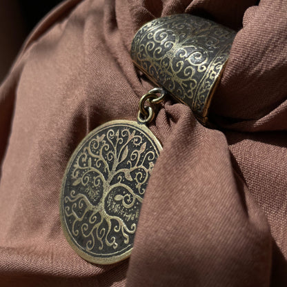 100% Natural Linen Scarf Ring "Tree of Life."