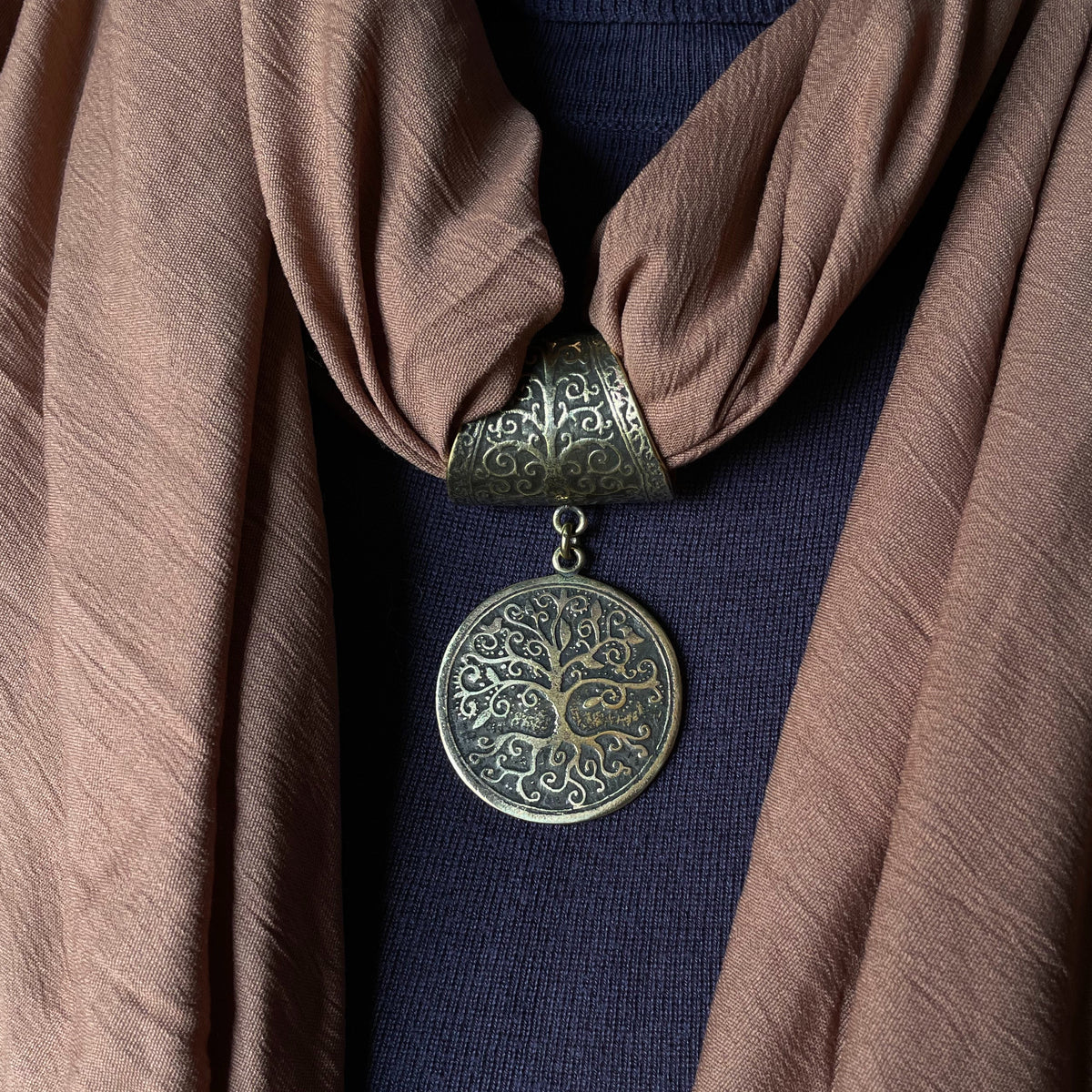 100% Natural Linen Scarf Ring "Tree of Life."